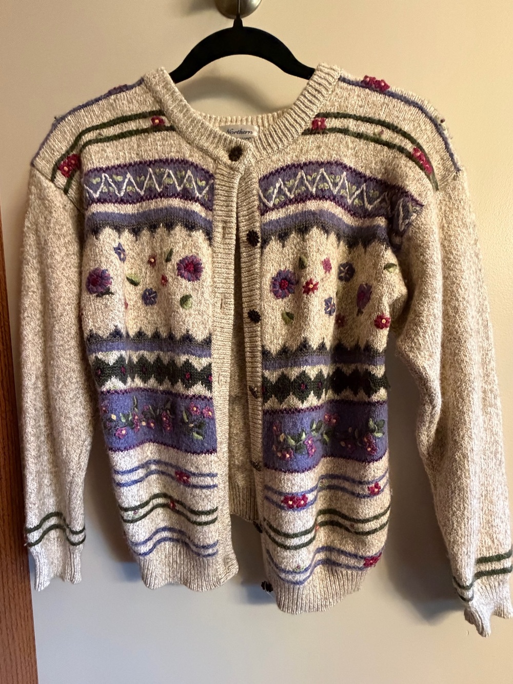 Woolblend Cream Floral Embroidered Cardigan Sweater